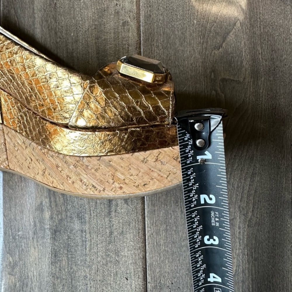 [PRADA] Gold Slingback Wedge Sandals - Picture 11 of 13